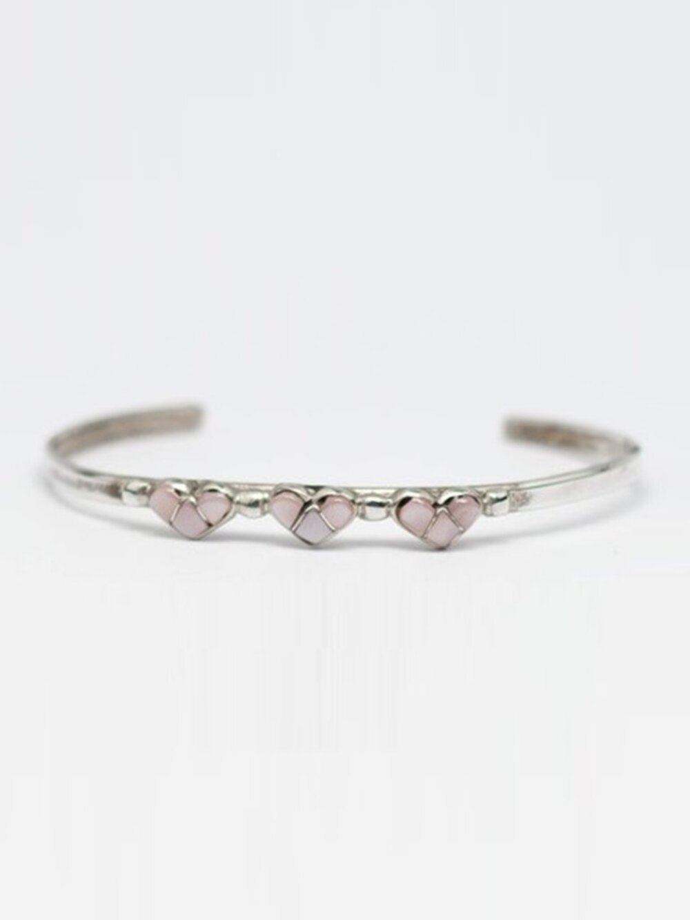 RARE! Navajo Pink Mussel Shell Heart Babies Bracelet Fits Small Adult Wrist b57